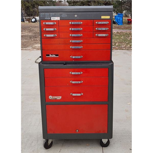 VINTAGE METAL REM LINE TOP AND BOTTOM TOOLBOXES WITH CONTENTS!