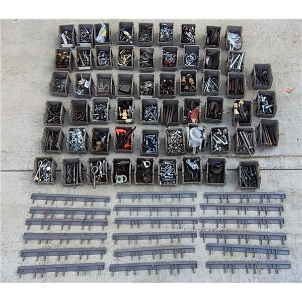 BOLT BINS AND CONTENTS WITH BRACKETS FOR HANGING THE BINS