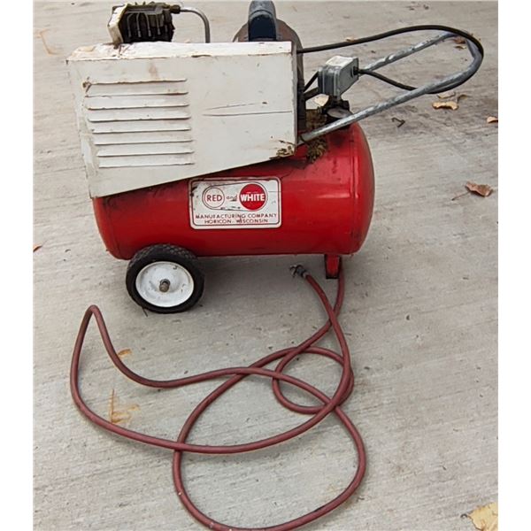 RED AND WHITE AIR COMPRESSOR WITH FRANKLIN ELECTRIC MOTOR