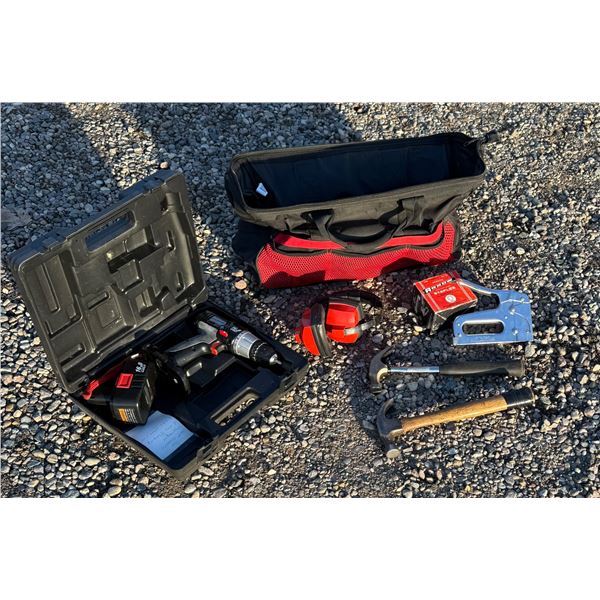 CORDLESS DRILL AND STAPLER AND MISCELLANEOUS ITEMS