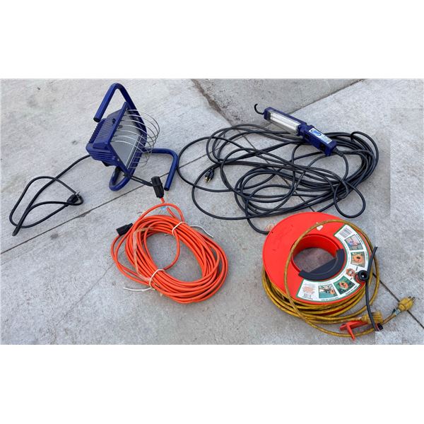 EXTENSION CORDS AND SHOP LIGHT