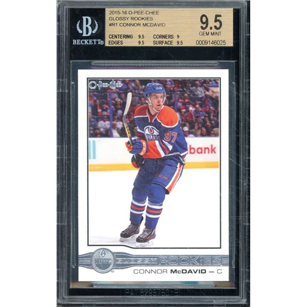 2015-16 O-Pee-Chee Glossy Rookies #R1 Connor McDavid Beckett Graded 9.5 BV $500