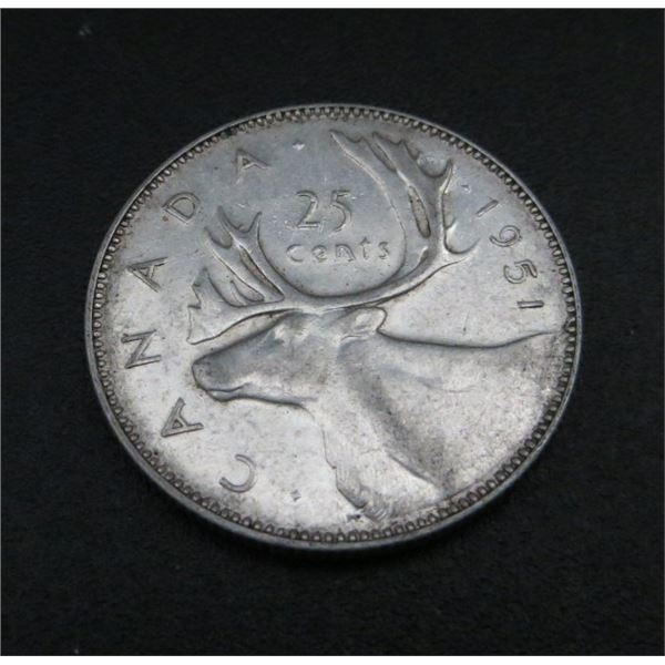 1951 Canadian Silver 25 Cent Coin