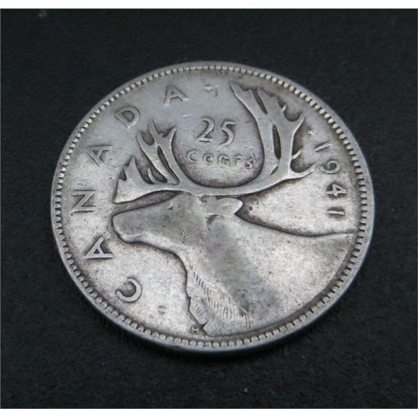1941 Canadian Silver 25 Cent Coin