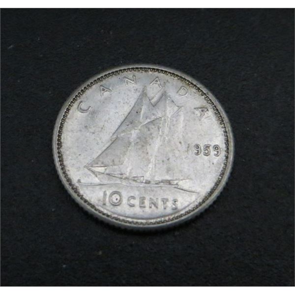 1959 Canadian Silver 10 Cent Coin