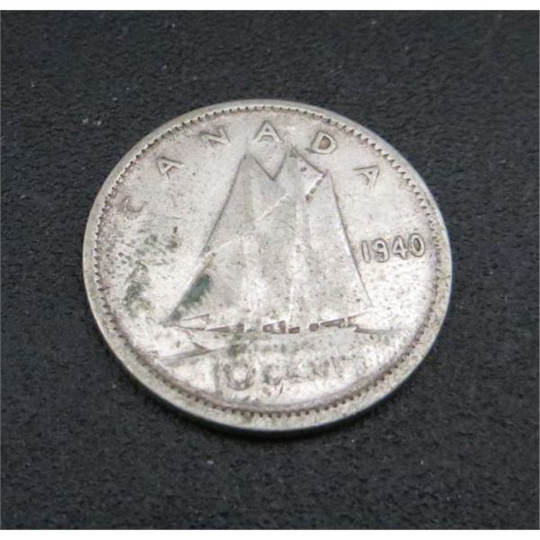 1940 Canadian Silver 10 Cent Coin