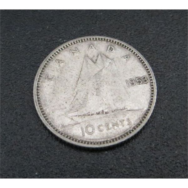 1953 Canadian Silver 10 Cent Coin