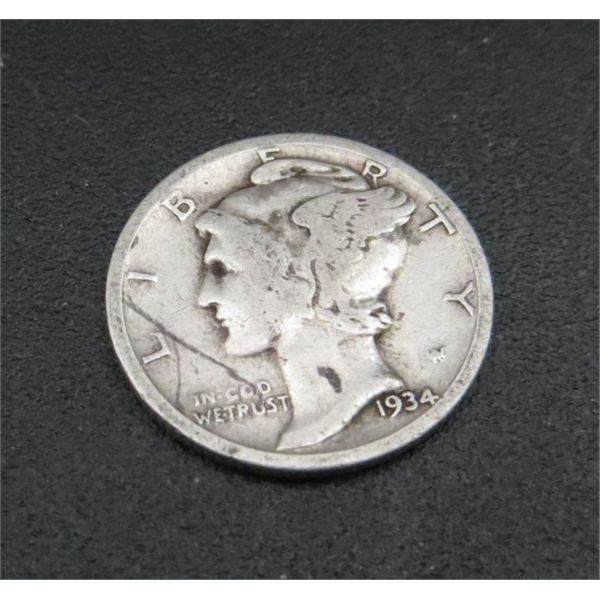 1934 USA Silver 10 Cent Coin