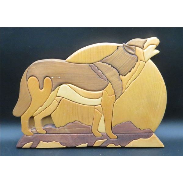 Hand Made Wooden Wolf Wall Plaque 13" Wide x 10" Tall
