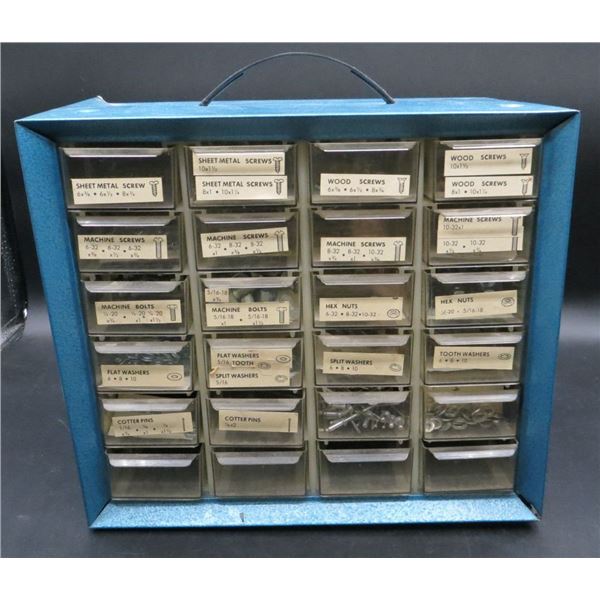 Metal Parts Bin With Various Bolts, Screws & Cotter Pins 11" x 9"