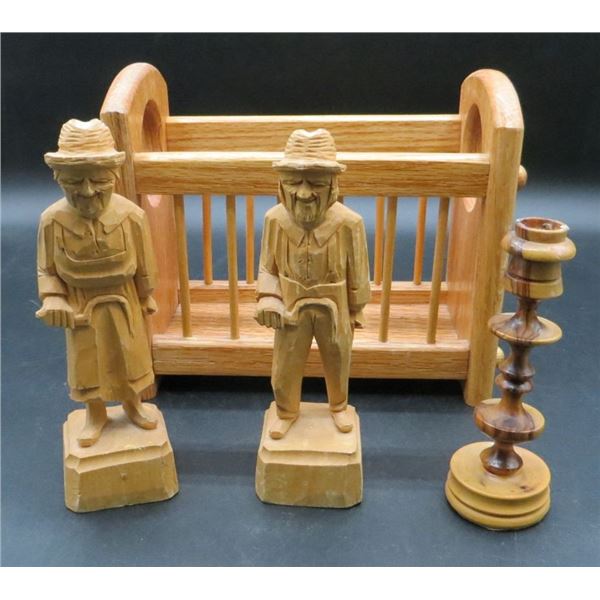 Estate Collection Of Wooden Figures & Napkin Holder