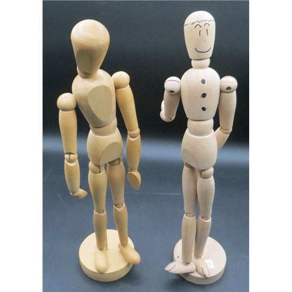 2 Movable Wooden Figures Flexible Joints 13" Tall