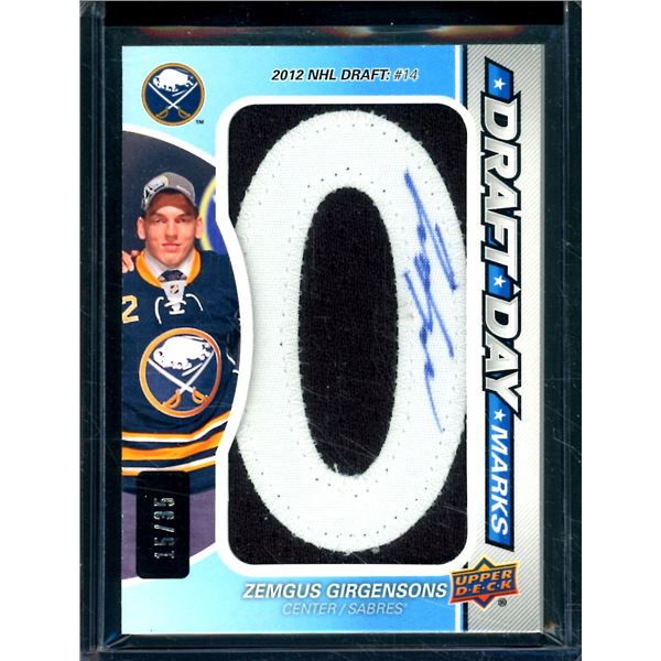 2013-14 SP Game Used Draft Day Marks Autographed Zemgus Girgensons Letter "O" 15/35 BV $60