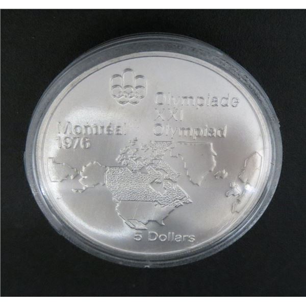 1976 Canadian Silver $5 Dollars Coin Montreal XXI Olympic Games (0.7227 oz of 925 Fine Silver)