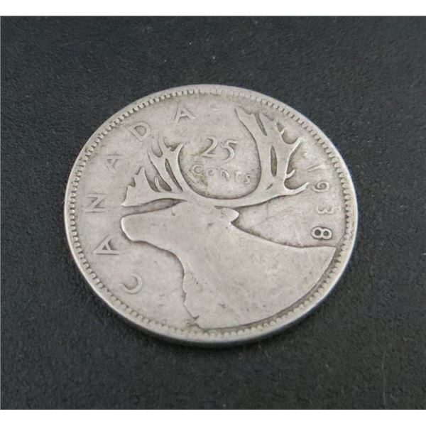 1938 Canadian Silver 25 Cent Coin