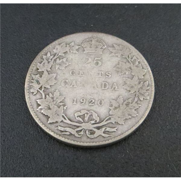 1920 Canadian Silver 25 Cent Coin