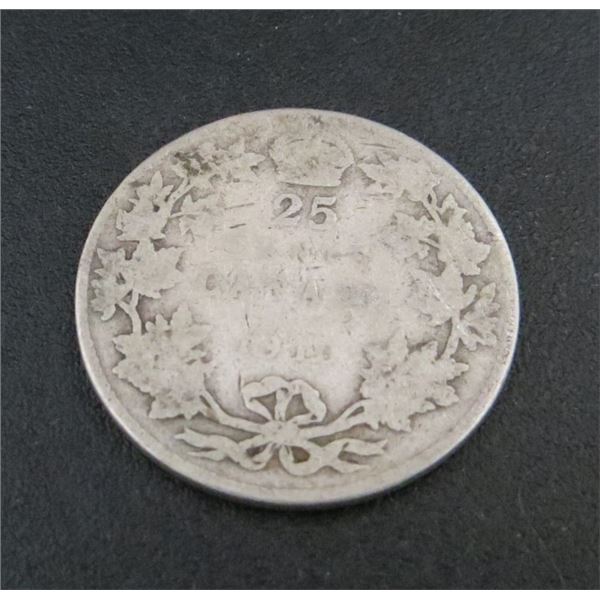 1910 Canadian Silver 25 Cent Coin