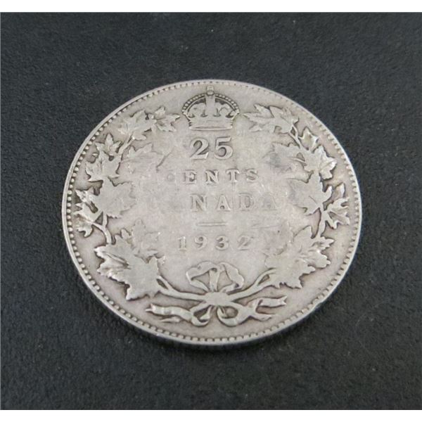 1932 Canadian Silver 25 Cent Coin