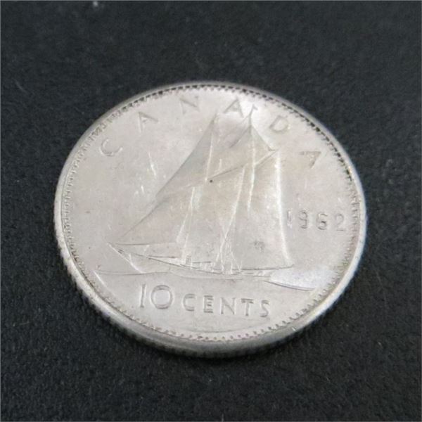 1962 Canadian Silver 10 Cent Coin