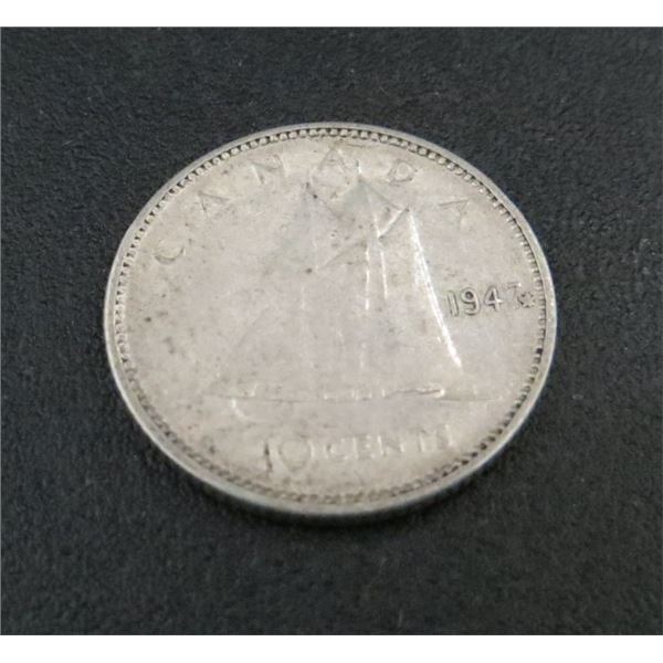 1947 Canadian Silver 10 Cent Coin Maple Leaf
