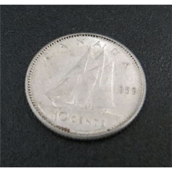 1959 Canadian Silver 10 Cent Coin