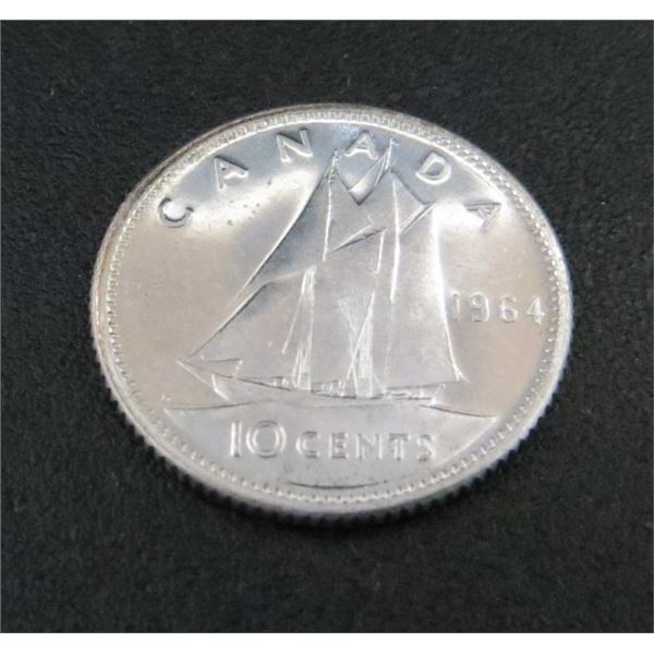 1964 Canadian Silver 10 Cent Coin