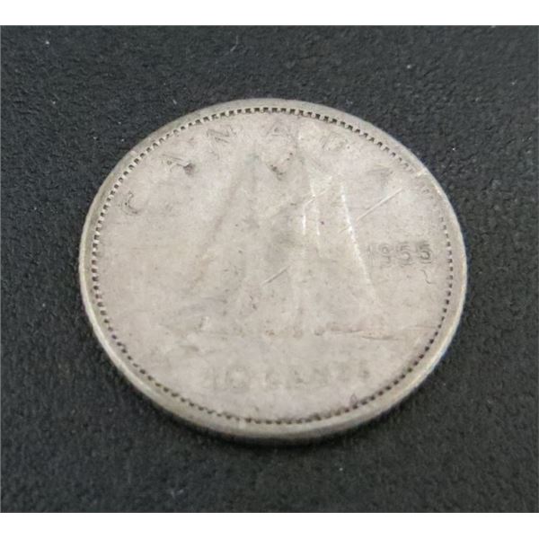1955 Canadian Silver 10 Cent Coin