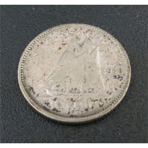 1949 Canadian Silver 10 Cent Coin