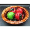 Image 1 : Mexican Hand Painted Bowl 12" Diameter & 4 Glass Decorative Apples