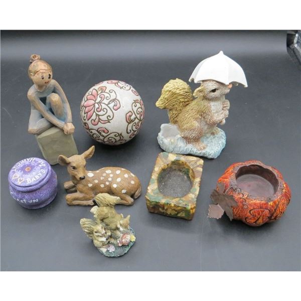 Mixed Estate Figures, Ashtray, Candle Holder & Trinkets Lot