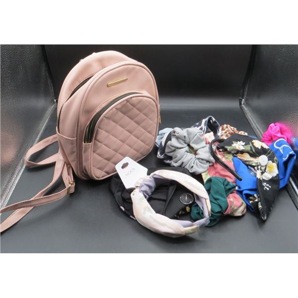 Pink Backpack with Hair Scrunchies and other Hair Accessories
