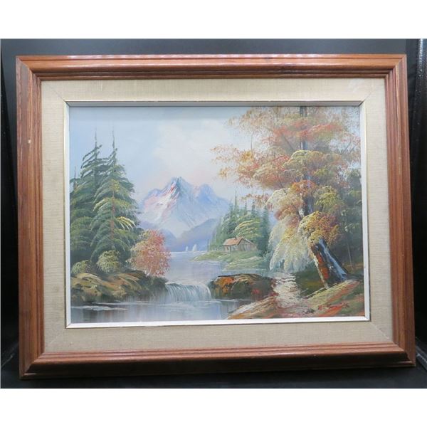 Original Landscape Oil Painting Signed by The Unknown Artist With Wood Frame 21" x 17"