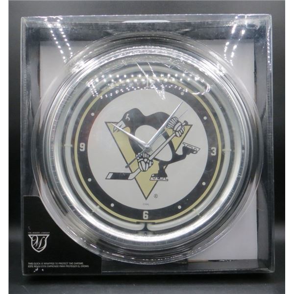New 15" Diameter Pittsburgh Penguins Neon Wall Clock
