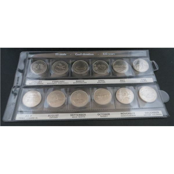 1992 Canada Confederation 125th 12x Quarter (25c) Coin Set