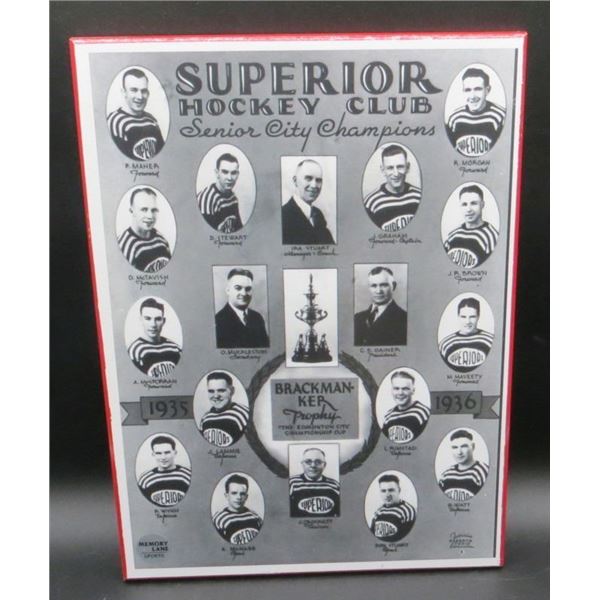 Superior Hockey Club Senior City Champions Black & White Wood Wall Plaque