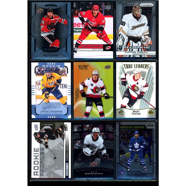Lot of 9 Various Hockey Inserts or Rookie Cards Various Teams & Players