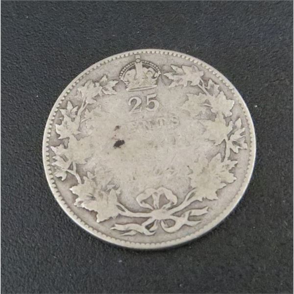 1929 Canadian Silver 25 Cent Coin