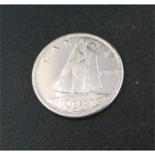 1964 Canadian Silver 10 Cent Coin