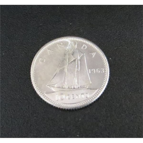1963 Canadian Silver 10 Cent Coin
