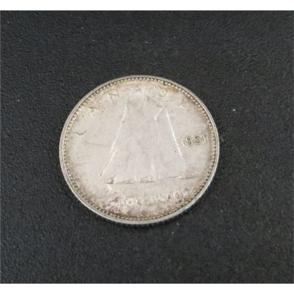 1951 Canadian Silver 10 Cent Coin