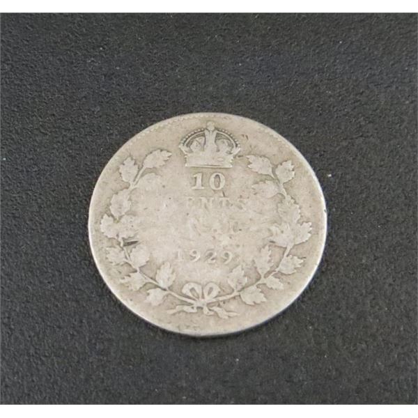 1929 Canadian Silver 10 Cent Coin