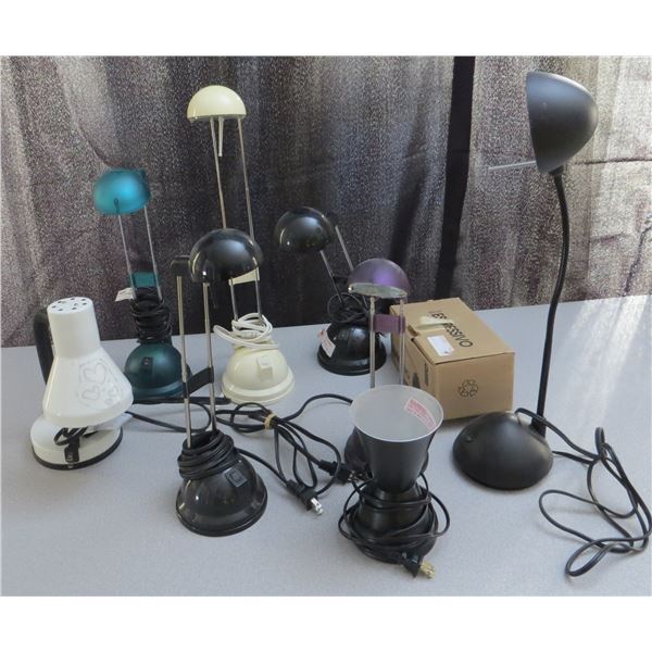 Lot of 9 Various Desk Lamps Various Styles & Colours