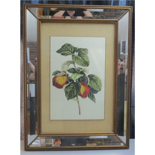 Large Vintage Pear Tree Framed Picture with Mirror Border measures 46” long x 36”