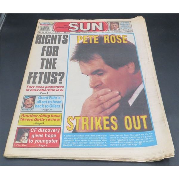 1989 The Edmonton Sun Newspaper "Pete Rose Strikes out"