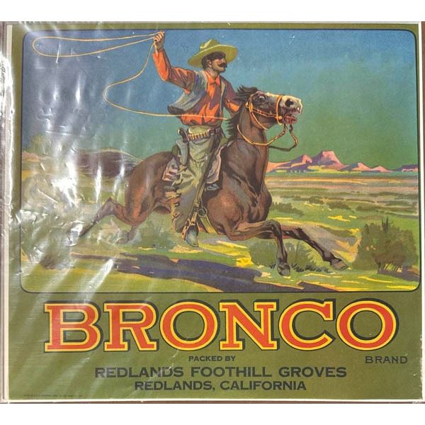 Vintage "Bronco Brand" orange crate label, ca. 1930's