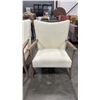 Image 3 : PAIR OF WHITE WING BACK ARMCHAIRS WITH WOODEN LEGS