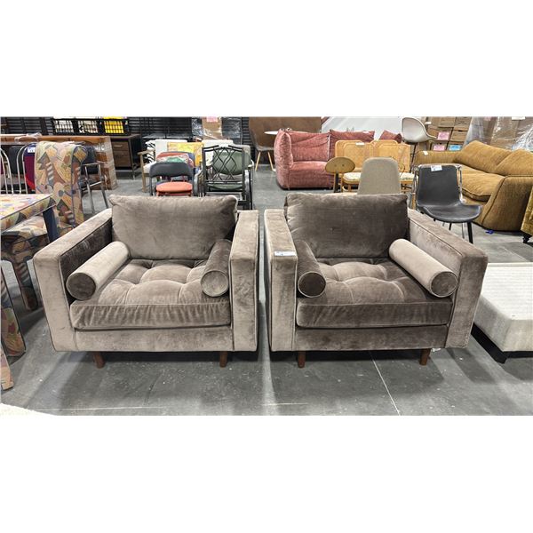 PAIR OF BROWN CLUB CHAIRS