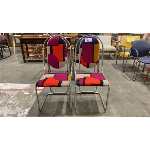 PAIR OF PATTERNED DINING CHAIRS