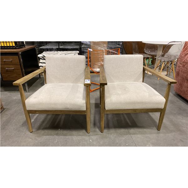 PAIR OF WOODEN CHAIRS WITH BEIGE CUSHIONS