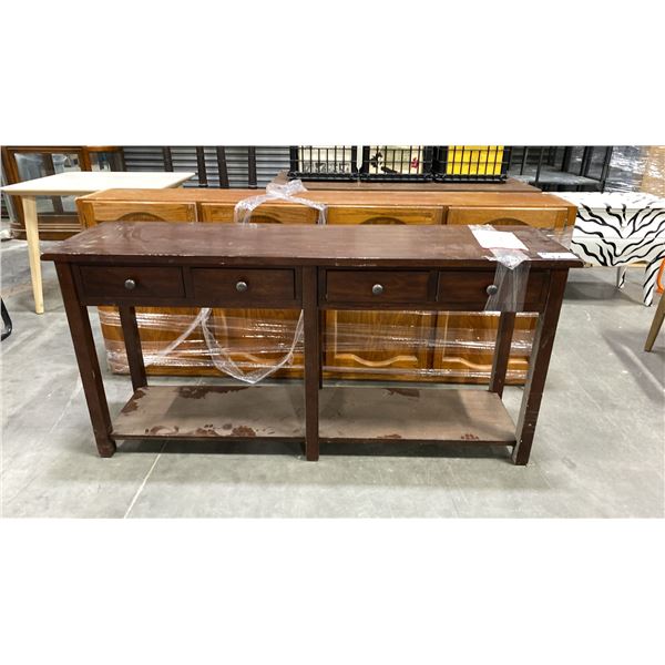 FOUR DOOR STORAGE CABINET - APPROX. 79"W X 13"D X 32"H & A FOUR DRAWER ENTRYWAY TABLE - APPROX.